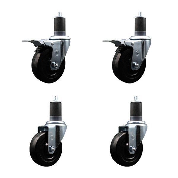 Service Caster 4'' Soft Rubber Swivel 1-5/8'' Expanding Stem Caster Set 2 Total Lock Brakes, 4PK SCC-EXTTL20S414-SRS-2-S-2-158 - main